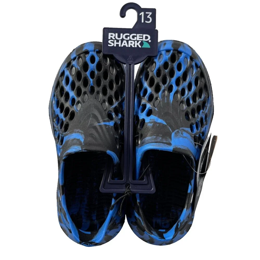Rugged Shark Blue Black‎ Slip-On Water Sneaker Big Boys Size 13 Vacation Travel
